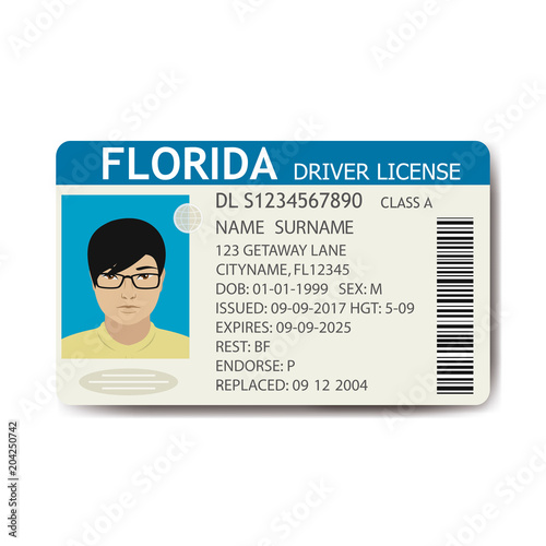 Usa driver license with male photo and qr code,