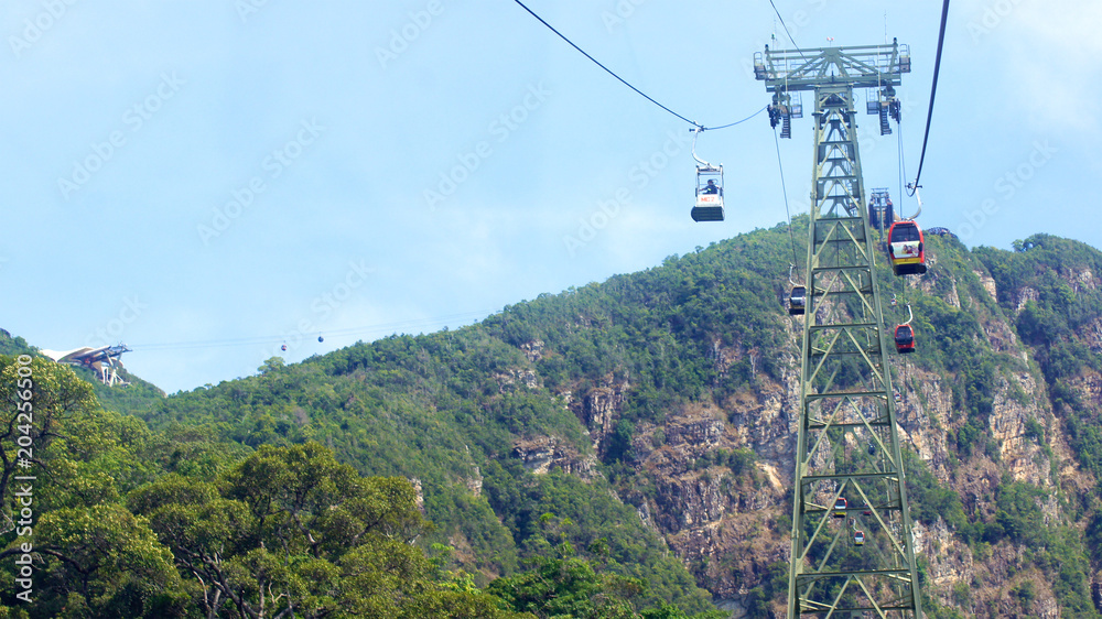 PULAU LANGKAWI, MALAYSIA - APR 8th 2015: The Langkawi Cable Car, also known as SkyCab, is one of the major attractions of the Island