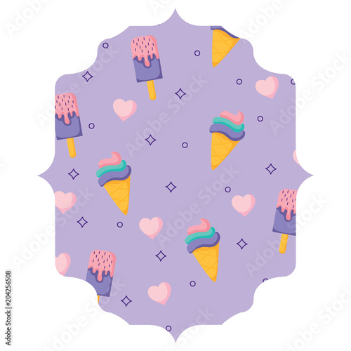 arabic frame with ice cream pattern over white background, colorful design. vector illustration