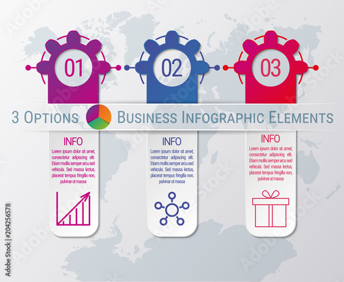 3-steps timeline infographic design vector template. Graphic elements with three options of business data