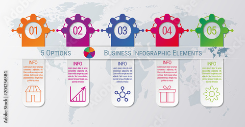 5-steps timeline infographic design vector template. Graphic elements with five options of business data