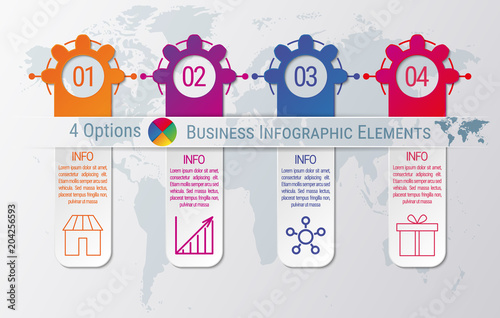 4-steps timeline infographic design vector template. Graphic elements with four options of business data