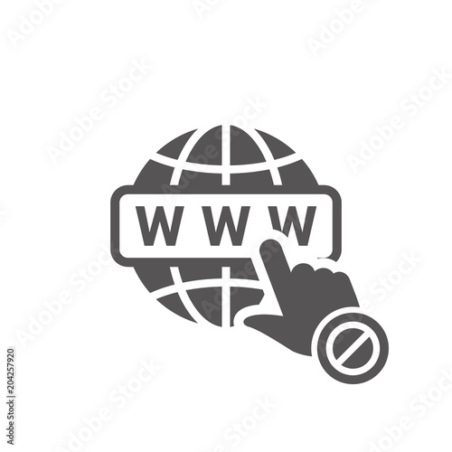 WWW icon with not allowed sign. WWW icon and block, forbidden, prohibit symbol