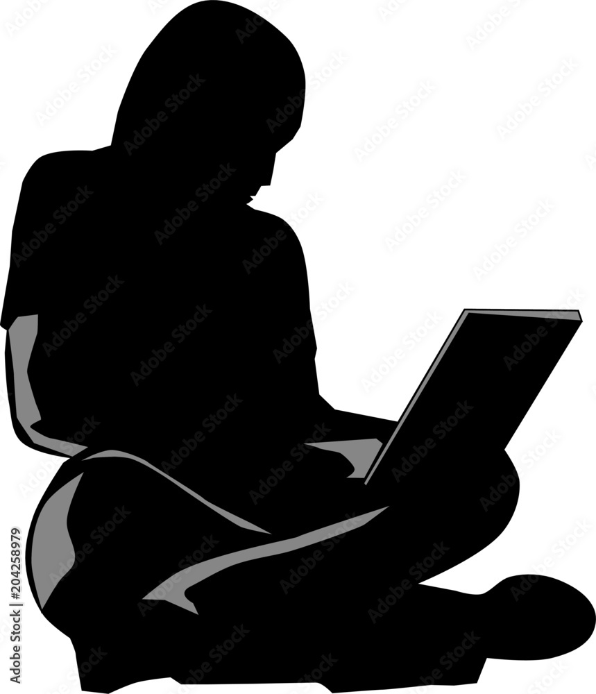 silhouette with computer on white background
