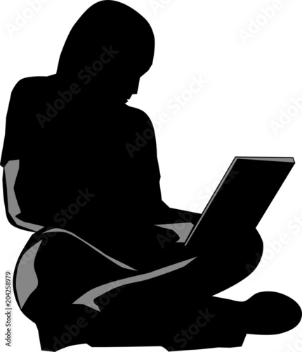 silhouette with computer on white background