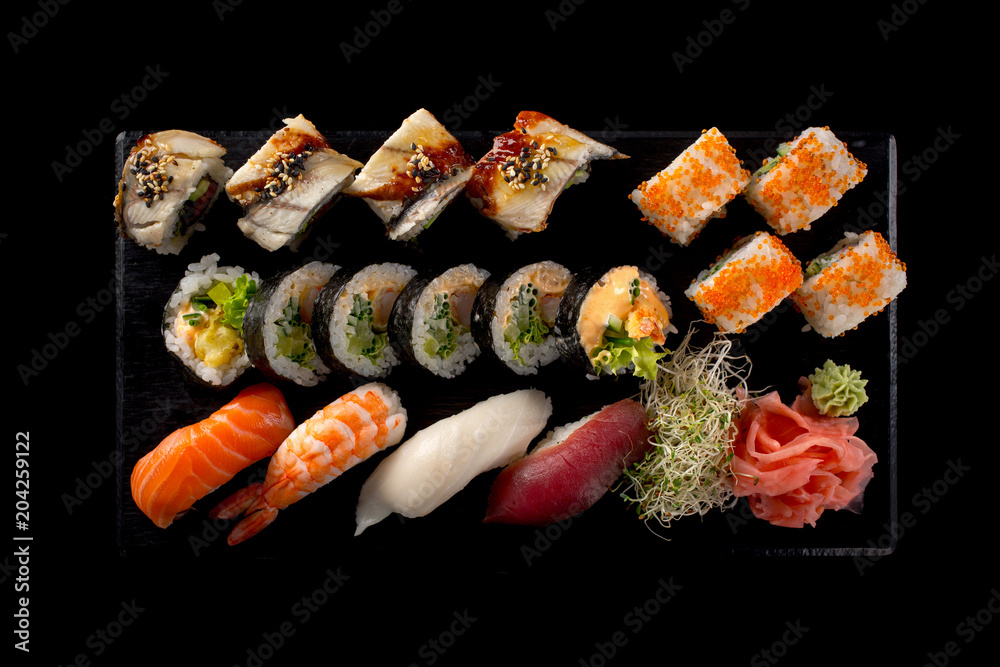 sushi on the black background sushi on the black background
