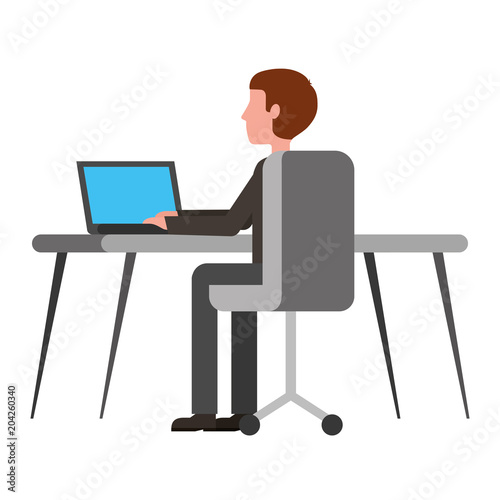 businessman with desk and laptop computer isolated icon vector illustration design