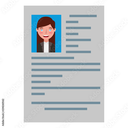 curriculum vitae with photo of woman isolated icon vector illustration design