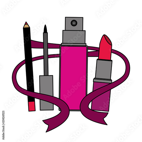 mascara eyeliner spray lipstick makeup vector illustration