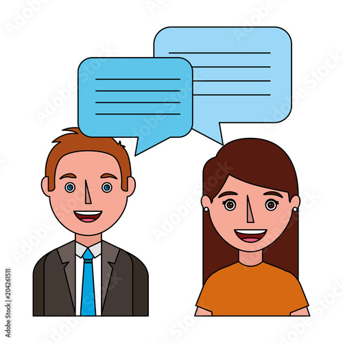 woman and man with dialog speech bubbles vector illustration