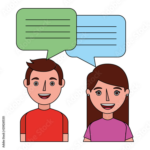 woman and man with dialog speech bubbles vector illustration