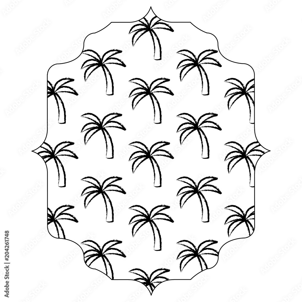 arabic frame with tropical palms pattern over white background, vector illustration