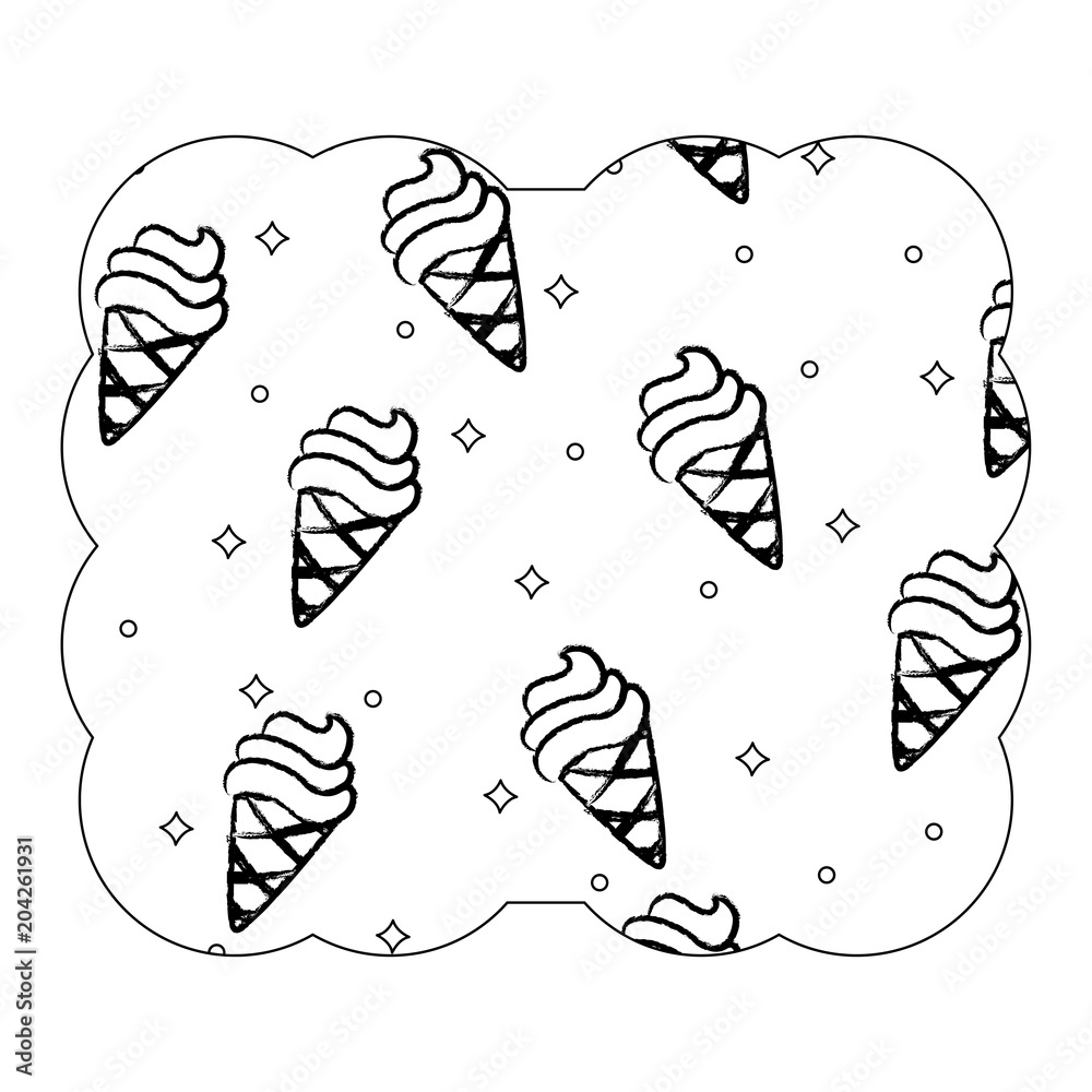 decorative frame with ice cream cones pattern over white background, vector illustration decorative frame with ice cream cones pattern over white background, vector illustration