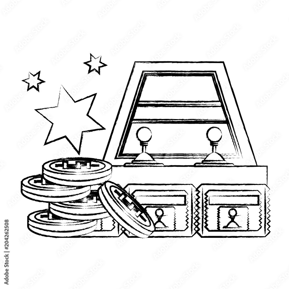 arcade machine and coins over white background, vector illustration arcade machine and coins over white background, vector illustration