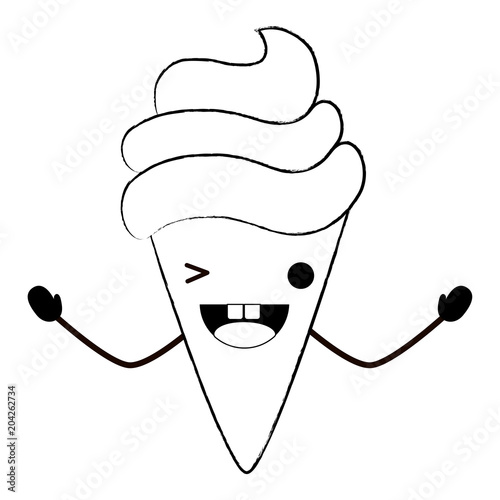 kawaii ice cream cone wiking an eye over white background, vector illustration