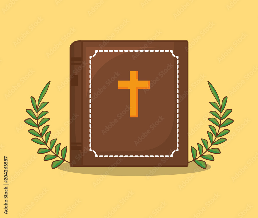 Obraz premium Easter celebration design with bible and over yellow background, colorful design. vector illustration