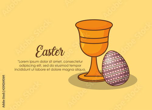 Infographic of easter design with holy grail and easter egg icon over yellow background, colorful design. vector illustration