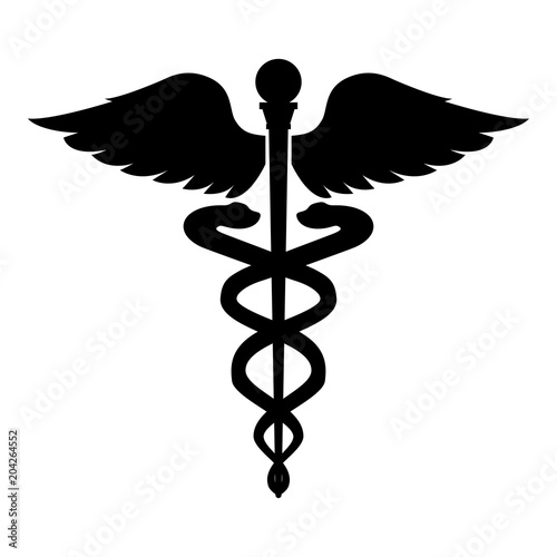 Caduceus health symbol Asclepius's Wand icon black color illustration flat style simple image photo