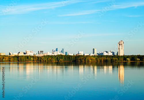 Moscow river quay cityscape background © spacedrone808