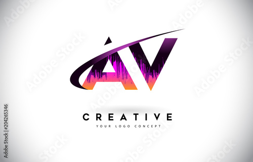 AV A V Grunge Letter Logo with Purple Vibrant Colors Design. Creative grunge vintage Letters Vector Logo