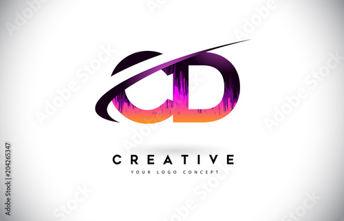 CD C D Grunge Letter Logo with Purple Vibrant Colors Design. Creative grunge vintage Letters Vector Logo