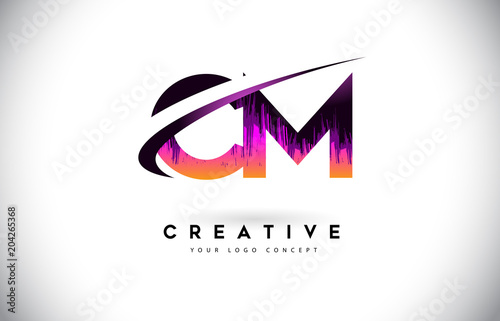 CM C M Grunge Letter Logo with Purple Vibrant Colors Design. Creative grunge vintage Letters Vector Logo