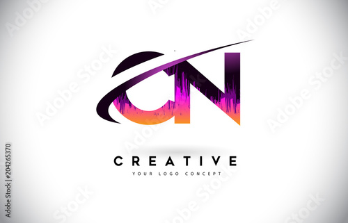 CN C N Grunge Letter Logo with Purple Vibrant Colors Design. Creative grunge vintage Letters Vector Logo