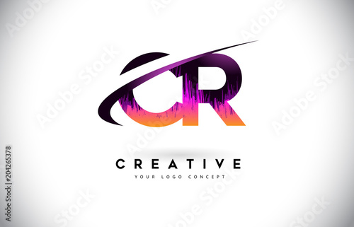 CR C R Grunge Letter Logo with Purple Vibrant Colors Design. Creative grunge vintage Letters Vector Logo