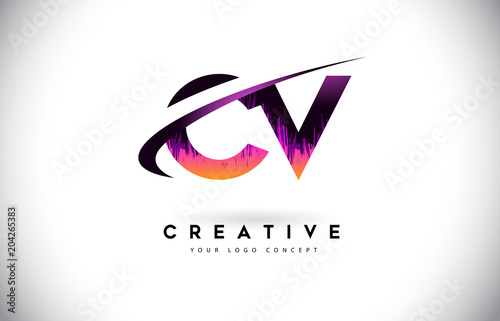 CV C V Grunge Letter Logo with Purple Vibrant Colors Design. Creative grunge vintage Letters Vector Logo