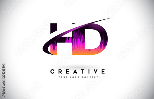 HD H D Grunge Letter Logo with Purple Vibrant Colors Design. Creative grunge vintage Letters Vector Logo