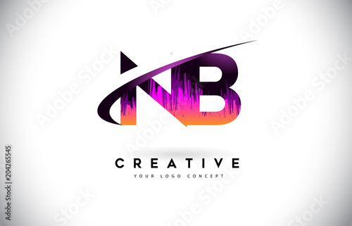 NB N B Grunge Letter Logo with Purple Vibrant Colors Design. Creative grunge vintage Letters Vector Logo