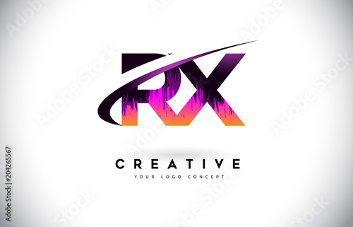RX R X Grunge Letter Logo with Purple Vibrant Colors Design. Creative grunge vintage Letters Vector Logo