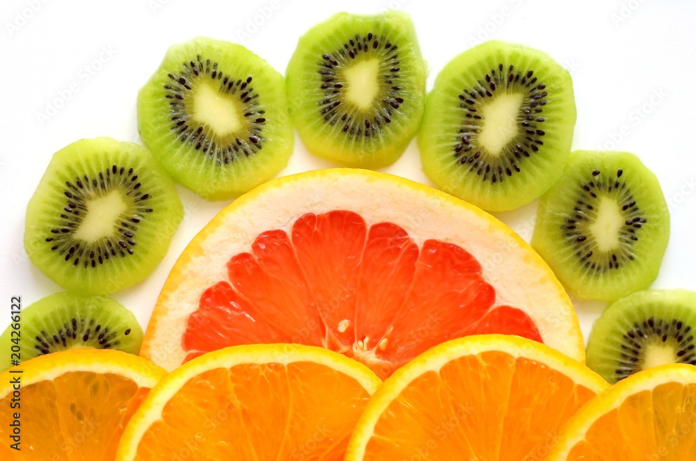 Naklejka plasterki owocu KIWI z plasterkiem grejpfruta i pomarańczy zdrowe odżywianie