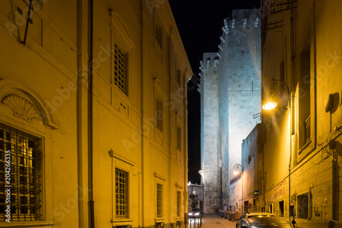Fotografie Night view of the elephant tower in the historic center of Cagliari, Sardinia, I