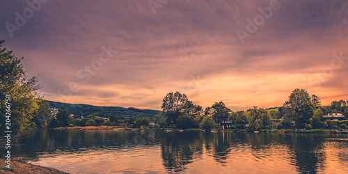 Danube river near Klosterneuburg in warm evening light