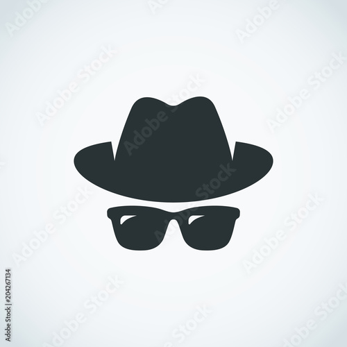 Agent icon. Spy sunglasses. Hat and glasses