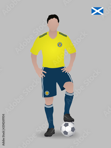 Soccer player with ball. Scotland national football team. Vector illustration
