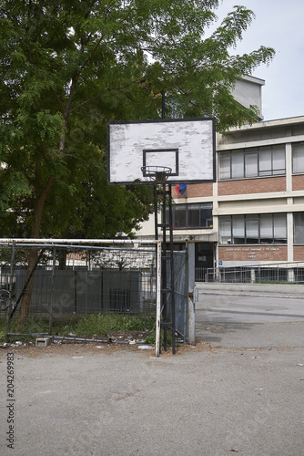 Faenza, Italy - April 29, 2018: Basketball and soccer playground