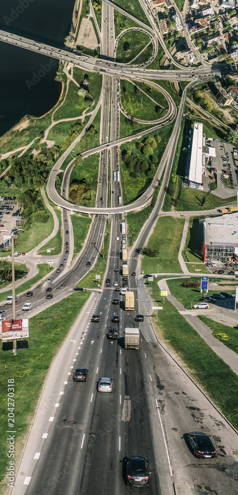 City Riga Inception curve dimension Bridge road and cars drone sphere 360 vr view