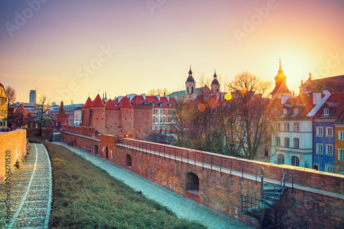 Barbakan castle, famous landmark at the old town of Warsaw, Poland.