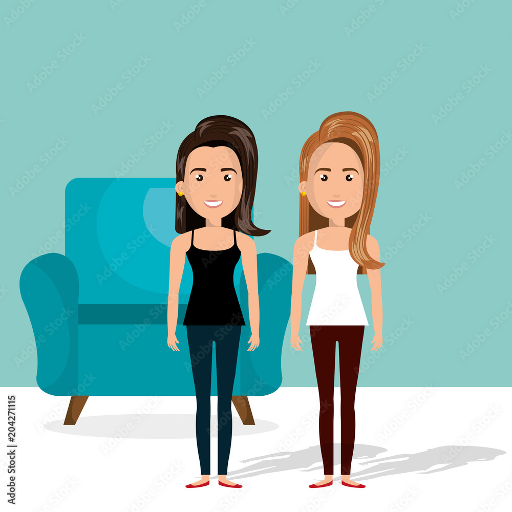 young women in the living room characters scene vector illustration design young women in the living room characters scene vector illustration design