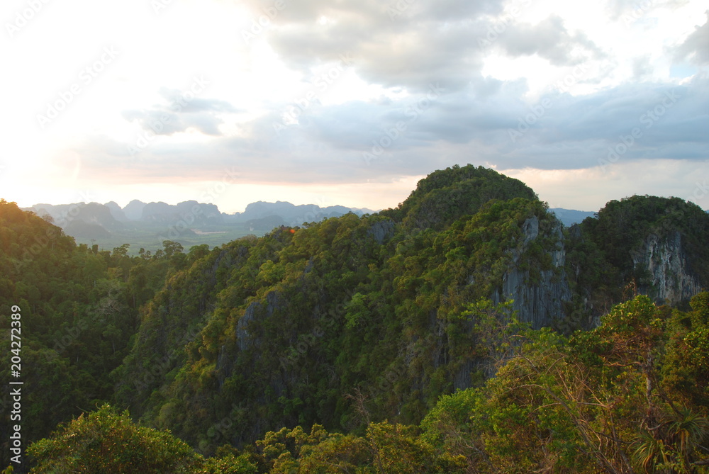 View from Tiger Cave to beautiful mountains and rocks of Krabi, Thailand View from Tiger Cave to beautiful mountains and rocks of Krabi, Thailand