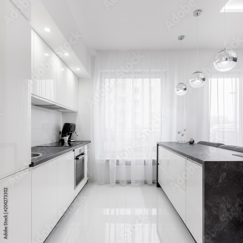 White kitchen with island