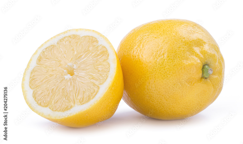 yellow lemon citrus fruit with lemon fruit half isolated on white background with clipping path yellow lemon citrus fruit with lemon fruit half isolated on white background with clipping path