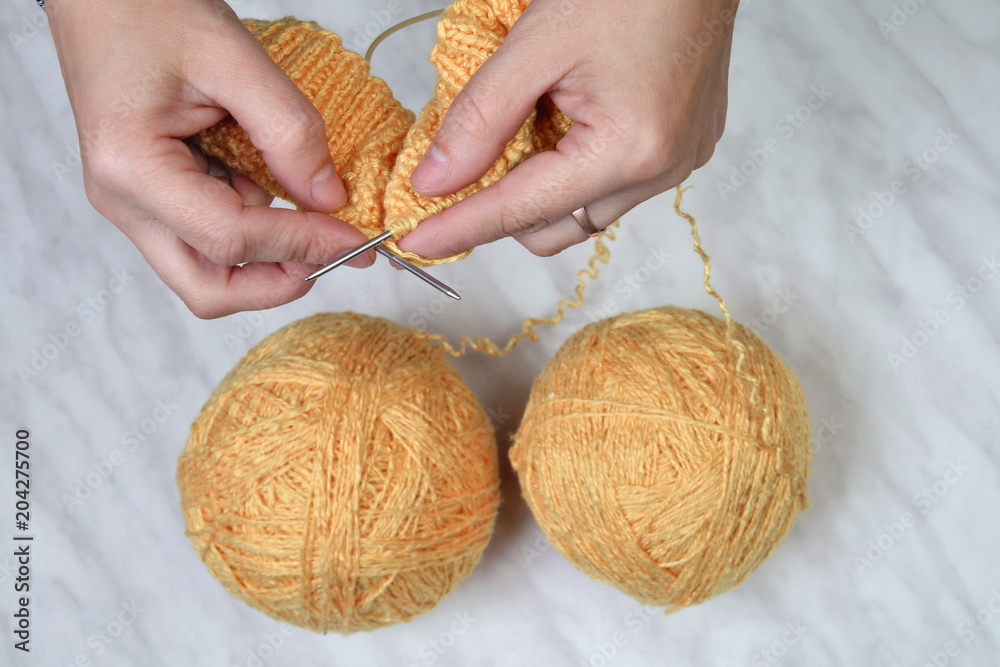 Needlework,knitting on spokes at home