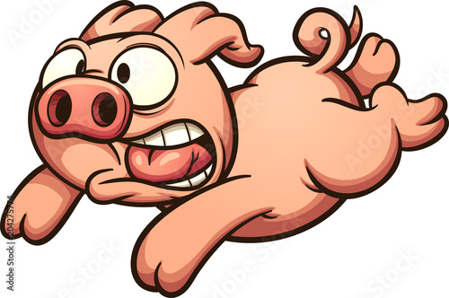 Scared running pig. Vector clip art illustration with simple gradients. All in a single layer.