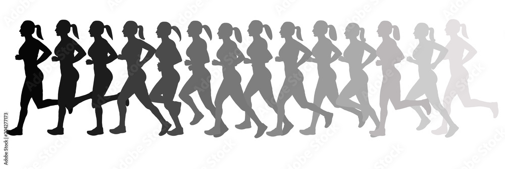 Girl running and jogging  silhouette