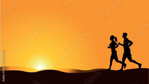 couple running and jogging silhouette