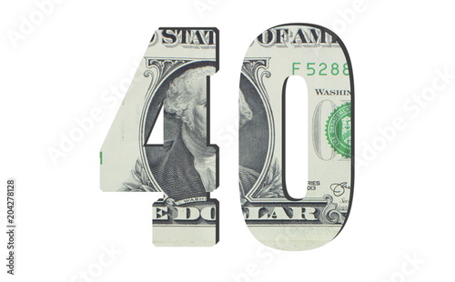40 Number. American dollar banknotes. Money texture. Isolated on white background