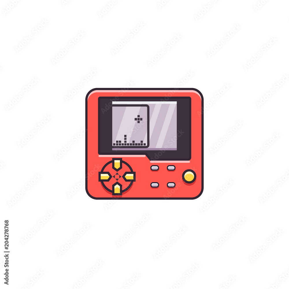 Portable game device - vector sign, symbol, pictogram in thin colorful outline design. Mini pocket retro gaming console - flat color line icon on isolated background. Portable game device - vector sign, symbol, pictogram in thin colorful outline design. Mini pocket retro gaming console - flat color line icon on isolated background.